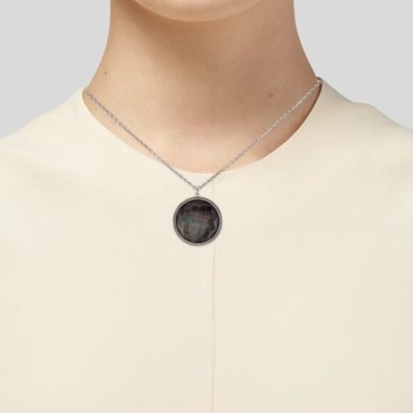 IPPOLITA STERLING SILVER 925 MOP & QUARTZ DOUBLET & DIAMOND PENDANT NECKLACE - Picture 7 of 7